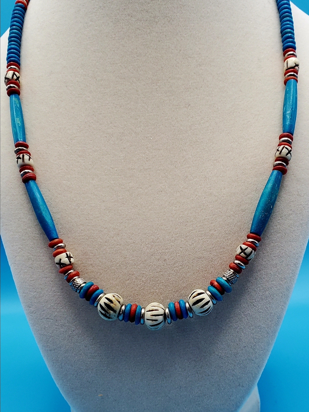 Navajo Style Southwestern Beaded Statement Necklace - Turquoise & Coral Tones